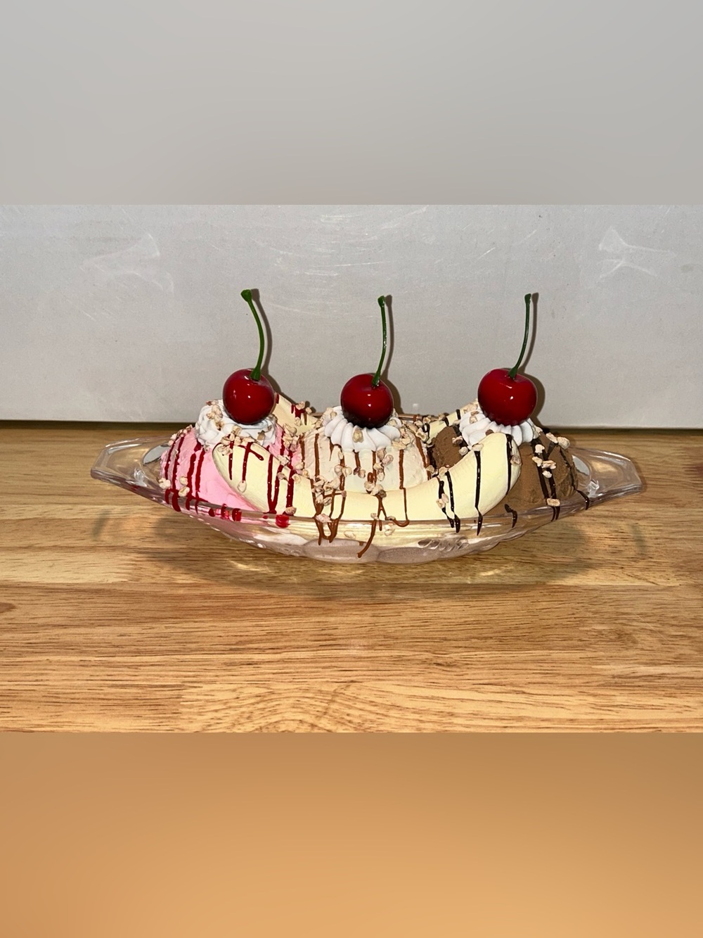Decorative Faux Banana Split Centerpiece - Cream, Pink, Brown Handmade - Picture 1 of 7